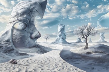 Surreal Desert of Sculpted Faces