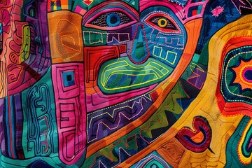 Obraz premium Vibrant Threads. Tapestry. Colorful Woven Textile Background. 