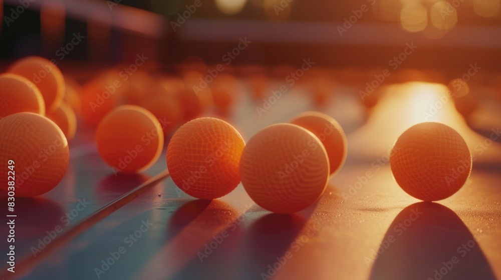 Poster colorful orange balls arranged neatly on a table. perfect for adding a pop of color to any design pr
