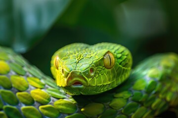 Fototapeta premium Detailed close up of a green snake's head, perfect for nature and wildlife themes