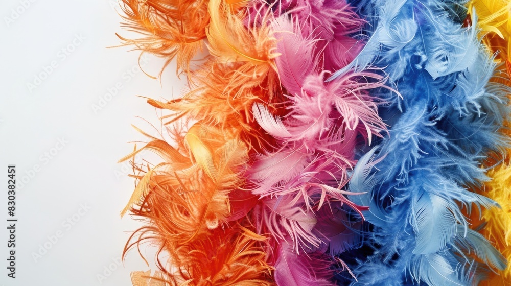 Poster close up of vibrant and colorful feathers. suitable for various design projects