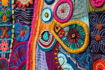 Vibrant Threads. Tapestry. Colorful Woven Textile Background.	