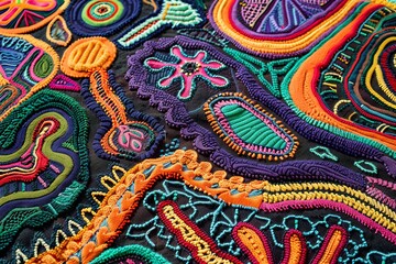 Vibrant Threads. Tapestry. Colorful Woven Textile Background.	