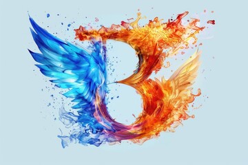 A majestic fire bird with blue and orange plumage soaring through the sky. Perfect for fantasy and mystical themes
