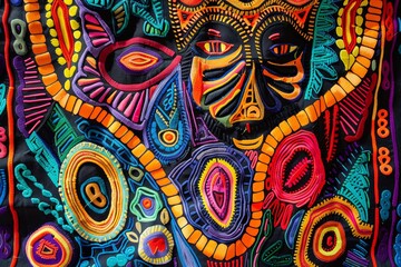 Naklejka premium Vibrant Threads. Tapestry. Colorful Woven Textile Background. 
