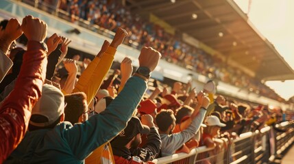 Naklejka premium Spectators Cheer On Racers in Thrilling Grandstand Race