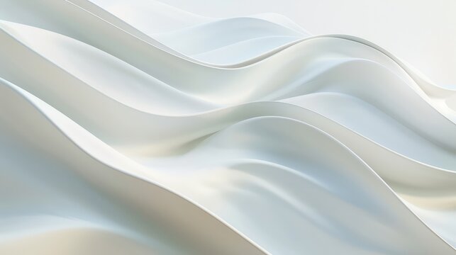 Minimalist aesthetic with smooth white waves blending into a pristine background.