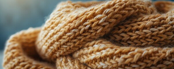 Macro shot of a textured beige knit fabric