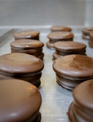 close up of chocolate truffles alfajores