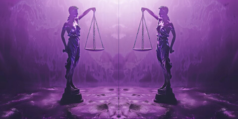 Equality (Purple): Two figures standing on equal ground, symbolizing equality and justice