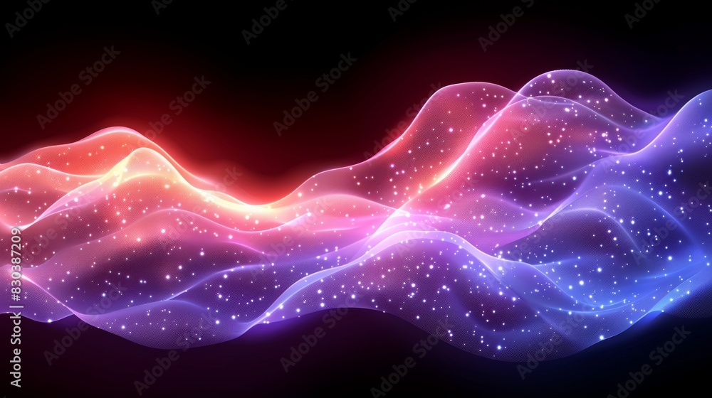 Poster glowing dots wave in wave shape background, modern wave background in glowing color with the texture