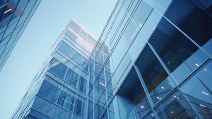 Obraz premium A tall glass building with a clock on top. Suitable for business and architecture concepts