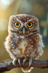 Obraz premium A small owl sitting on top of a tree branch. Perfect for nature and wildlife themes