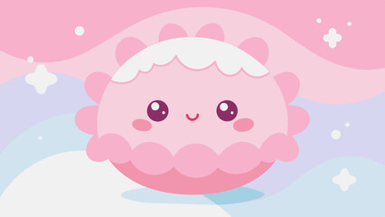 Personaje lindo, sonriente y caricaturesco rosa 