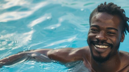 Happy man with dreadlocks enjoying in a pool, perfect for summer concepts