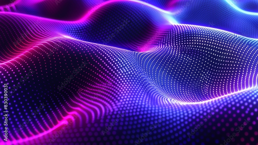 Poster glowing dots wave in wave shape background, modern wave background in glowing color with the texture
