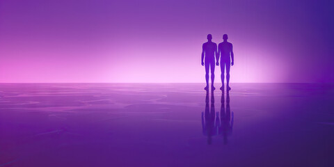 Fototapeta premium Duality (Unity): Two individuals Harmonious Convergence: A group of diverse individuals, each with their unique tools and personalities