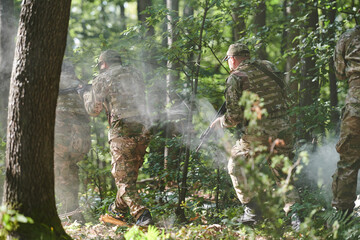 A specialized military antiterrorist unit conducts a covert operation in dense, hazardous woodland, demonstrating precision, discipline, and strategic readiness