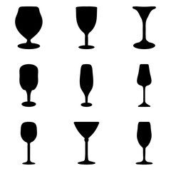 Party glass silhouette icon set. Drink illustration