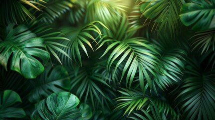 tropical palm design, lively green palm branches backdrop, suitable for summer designs or nature projects great for a vibrant, natural touch