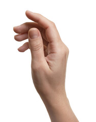 Woman showing hand on white background, closeup