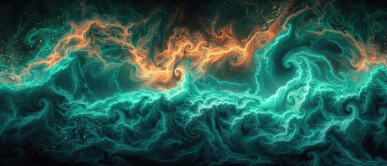 Obraz premium Teal and Orange Marbling Swirls: Vibrant Paint Textured Background for Modern Artistic Design