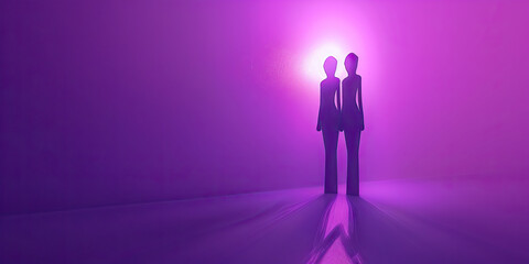 Obraz premium Equality (Purple): Two figures standing side by side, symbolizing equality and unity