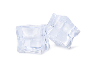 Crystal clear ice cubes isolated on white