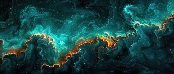 Sleek Teal and Orange Marbling: Abstract Artistic Design in Vibrant Swirls