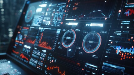 Obraz premium Modern HUD screen monitor technology data and diagram presentation background.