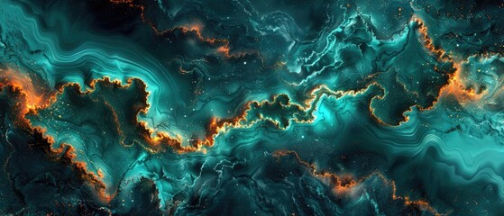 Luxurious Teal and Orange Marbling Design: Vibrant Swirls and Sophisticated Texture