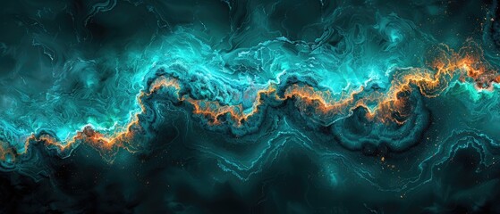 Teal and Orange Marbling: Intricate, Luxurious, and Vibrant Abstract Design