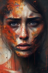 Abstract woman face with depression and sad emotions, depression and saddens concept, vertical orientation