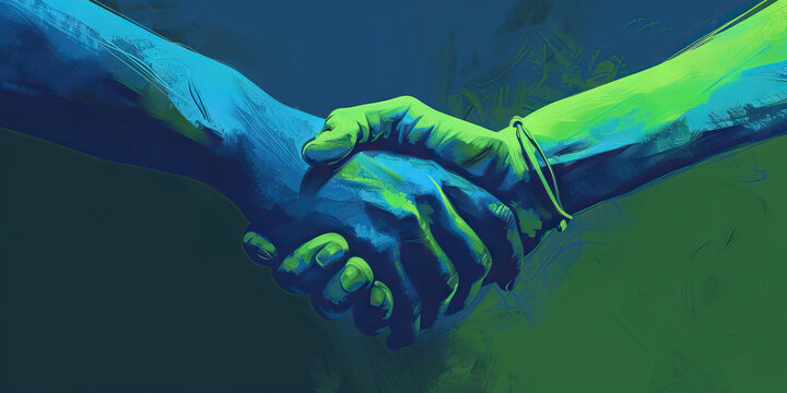 Unity (Blue and Green): Two hands clasped together, symbolizing solidarity and unity among Gen Z protesters