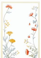 Calendula Outline, Watercolor Floral Border, watercolor illustration, isolated on white background