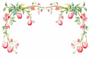 Fuchsia Garland, Watercolor Floral Border, watercolor illustration, isolated on white background