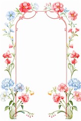 Phlox Frame, Watercolor Floral Border, watercolor illustration, isolated on white background