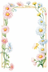 Aster Border, Watercolor Floral Border, watercolor illustration, isolated on white background