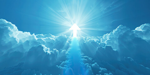 Rebooting Hope: An upward-pointing arrow, symbolizing renewed optimism and the potential for change, against a bright blue background.