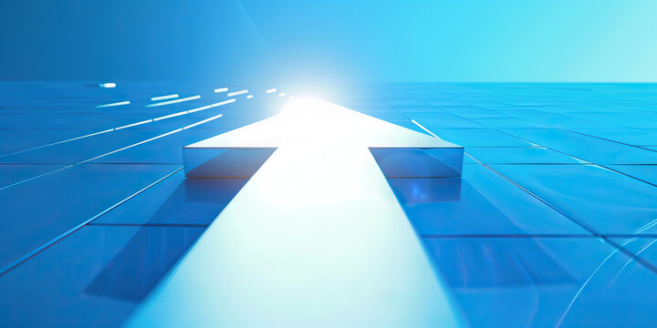 Rebooting Hope: An upward-pointing arrow, symbolizing renewed optimism and the potential for change, against a bright blue background.