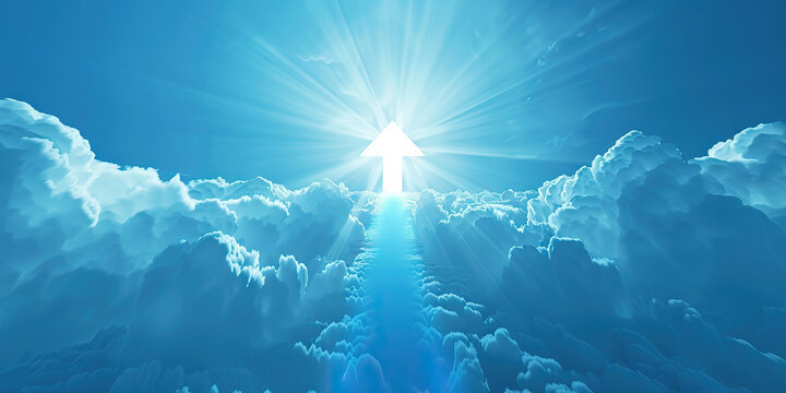 Rebooting Hope: An upward-pointing arrow, symbolizing renewed optimism and the potential for change, against a bright blue background.