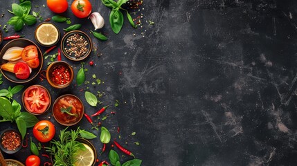 Fresh Vegetables and Healthy Ingredients on Dark Background