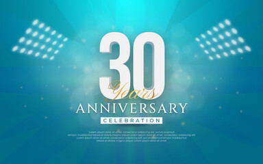 Anniversary celebration illustration. number 30 with style 3d on blue background