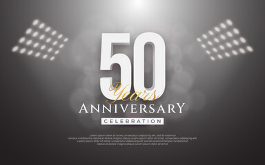 Anniversary celebration illustration. number 50 with style 3d on dark background