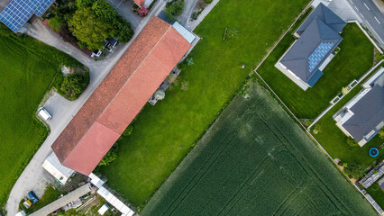 Sunset Haag am Hausruck Austria, aerial dron view, not AI