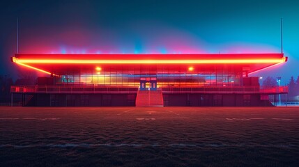 Football Stadium Neon Lights: Photos showcasing an empty football stadium illuminated by neon lights