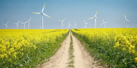 Clean energy in fields with wind farm during spring, clean energy concept, wind energy concept