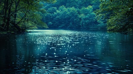 Fototapeta premium Lakes and Rivers Serene: A neon photo depicting a serene lake or river