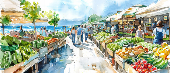 Farmers Market with Fresh Fruits and Vegetables
