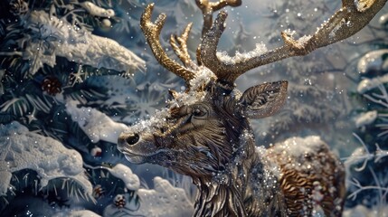 Obraz premium Deer antlers futuristic on cold winter background.